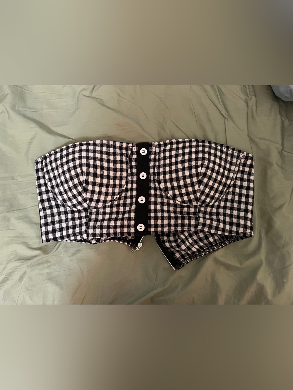 Rehab Black and White Gingham Bandeau Cropped Bra Top Linen Cotton size Large